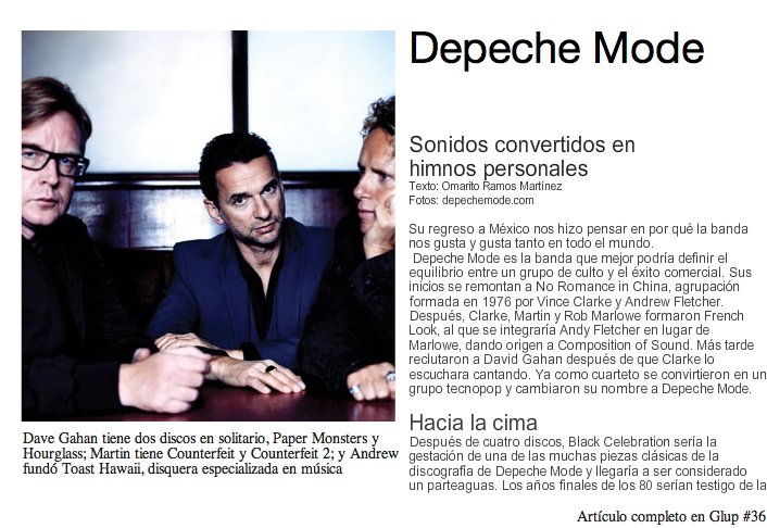 Depeche Mode en la revista Glup